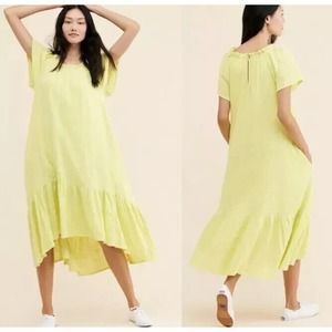 Anthropologie Maeve Selah High-Low Maxi Dress Ruffle Short Sleeve Green size xs
